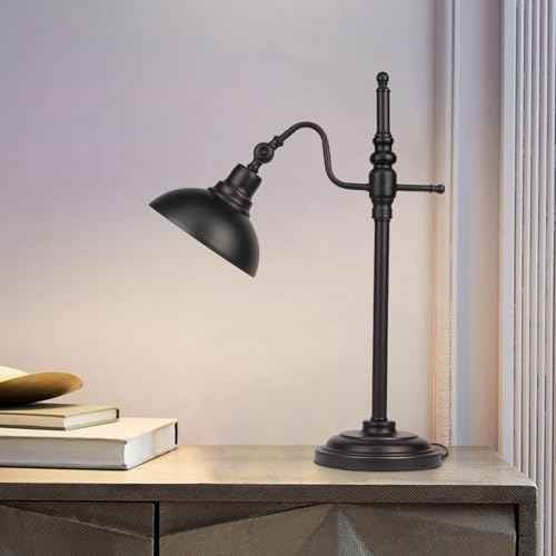 Industrial Desk Lamp,Black Farmhouse Desk Lamp,Adjustable Rustic Modern Table Lamps,E26 Vintage Metal Desk Lamps for Office Living Room Dorm
