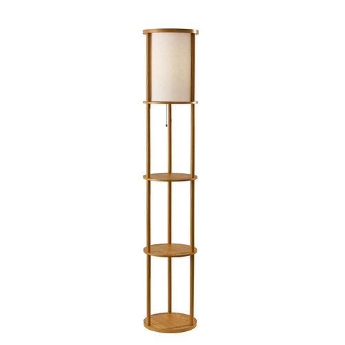 Adesso 3117-12 Stewart Round Shelf Floor Lamp, Natural Wood Finish
