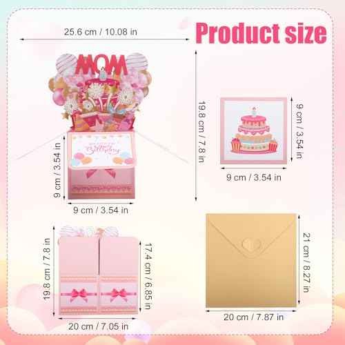 Happy Birthday Mom Pop up Card, Thoughtful Birthday Cards for Mom Colorful Balloons Excitement Fireworks Gift Box with Envelope Creative Pop up Gift Card for Women Stepmom Godmother
