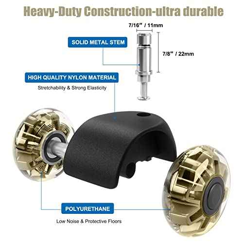 Office Chair Caster Wheels (Set of 5),Heavy-Duty Chair Wheels Support 2200lbs,Mute Rubber Chair Casters for Hardwood Floors and Carpet,2 Inch Universal Fit (Gold)