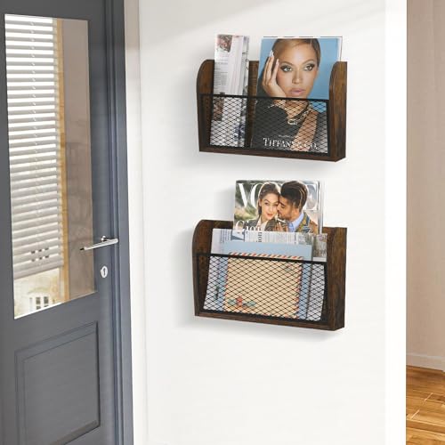 YINMIT Rustic Brown Wall File Organizer 2-Pack - Hanging Office & Home Storage