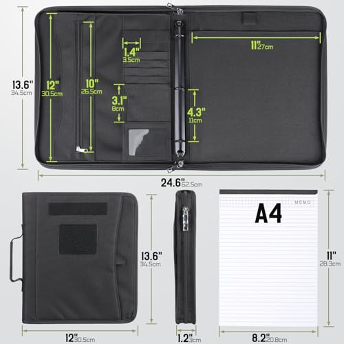 LIVANS Tactical Notebook Portfolio Padfolio Ring Binder with Zipper, Army Military Notebook Planner Contains 25 Sheets A4 Letter Paper and Detachable 3-Ring, Multi-Storage Handle Bag for Out-Work