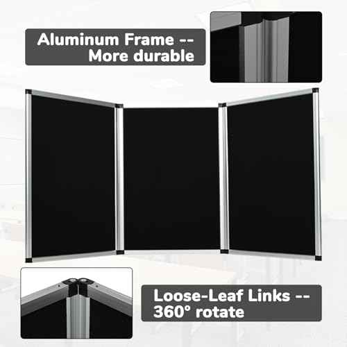 Trifold Display Board 3 Panel Trade Show Presentation Board with Presentation Whiteboard Double Sided, 70.4 x 35.4in Aluminum Tabletop Display Folding Panel for Trade Show Table Top