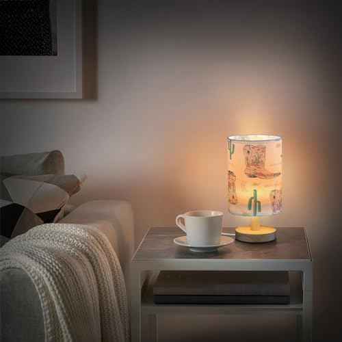 VIGTRO Table Lamp with USB Vintage Cow Girls Boot Bedroom Nightstand Lamps, Western Boho Wood Base LED Desk Light for Living Room, Office