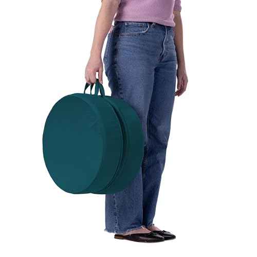Factory Direct Partners FDP Overstuffed 16 inch Round Velvety and Vinyl Floor Cushions with Handles; Flexible Seating for Home, Lounge, Yoga Studio, Deluxe Foam (2-Piece) - Peacock