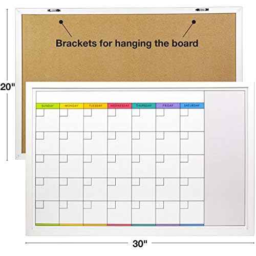 Excello Global Products Magnetic Dry Erase Calendar Whiteboard: Large 20"x30" Weekly Monthly Format Reminder Note Section Planner Erasable Wall Mounted Office School White Board