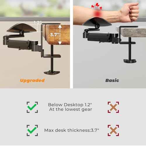 JOY worker Universal Clamp-on Adjustable Arm Rest, Ergonomic 360¡Æ Rotating Elbow Rest Pad for Desk, 6-Level Height Desk Arm Support for Thicker Desktop, Left/Right Hand, Black