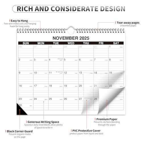 Wall Calendar 2025-2026, October 2025 to April 2027, 19 Months Calendar 14.7 * 11 Inch, Wall Calendar for Home or Office Planning and Organizing-White