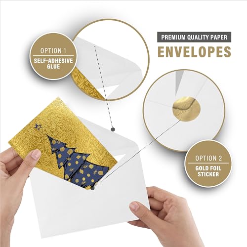 easykart labels 48 Christmas Greeting Cards with Gold Foiling & Embossing with Envelopes, Golden Mettalic 6.75 x 4.5 Inch Merry Christmas Cards with Seal Stickers For Friends, Family and loved Ones ( 3 Pack )