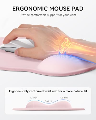 Laborio Large Light Pink Ergonomic Mouse Pad with Wrist Rest 10.6 x 9 inches