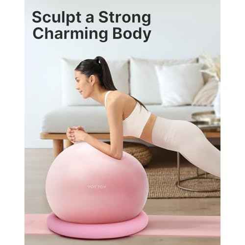 YOTTOY Exercise Ball Chair with Base,Yoga Ball Chair for Home Office Desk, Stability Ball & Fitness Ball Seat with Pump (Pink, 23-26ines(58-65cm))