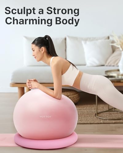 YOTTOY 58-65cm Pink Exercise Ball Chair with Base – Yoga Ball Chair for Home/Office, 330 lb Capacity, Anti-Burst