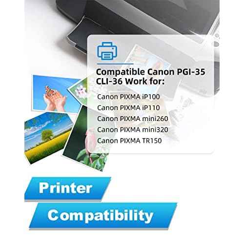 PGI-35 CLI-36 Ink Cartridge Replacement for Canon 35 36 Use for Pixma iP110 iP100 TR150 mini260 mini320 Printer (15-Pack, 10X PGI-35 Black, 5X CLI-36 Color)