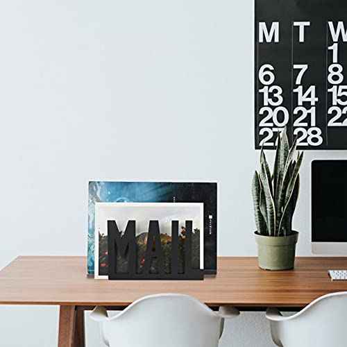 Desktop Letter Holder, Two-Sided Designs Black Metal Desktop Cutout Mail Letter Holder, Letter Sorter Envelope Holder for Home Office School, Bill Filling Paper Document