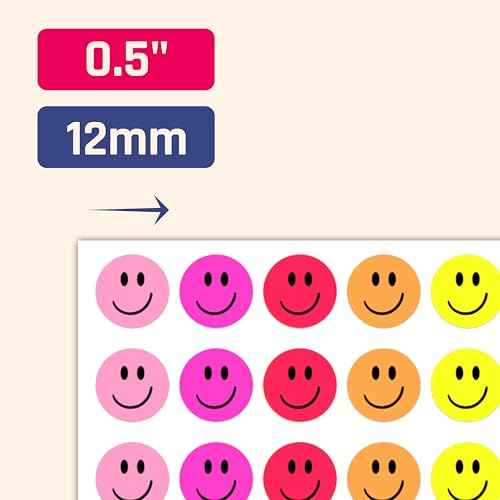 2000 Pieces, 1/2 inch - Smiling Happy Smile Face Stickers for Reward - 10 Colors