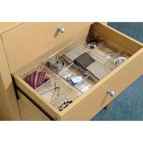 iDesign 3-Section Drawer Organizer for Kitchen, Bathroom, and Desk Drawers - Set of 6 - Clear