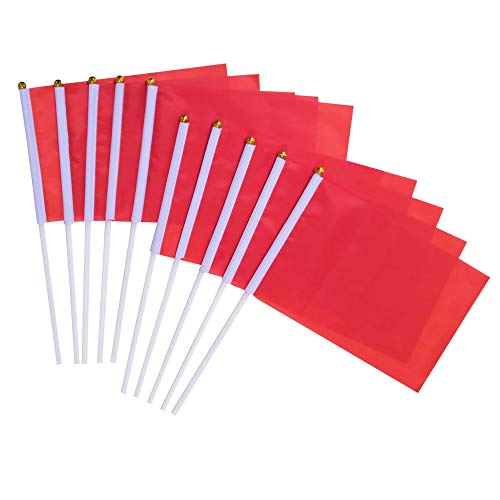 Red Stick Flag 50 Pack - Small Handheld Party & Event Decorations, Perfect for Sports, Festivals, Parades, and Garden Use (Variation: Red)
