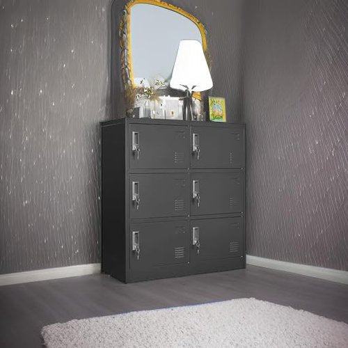 VIYET Employee Storage Locker,6 Door Storage Locker,Metal Locker for Employees Office Steel Gym Lockers with Card Slot,Office Storage Lockers for Home,School(Black)