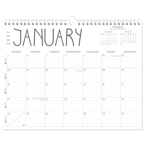 GuassLee 2027 Wall Calendar Jan-Dec 12 Months 14x11 Inches Minimalist Design
