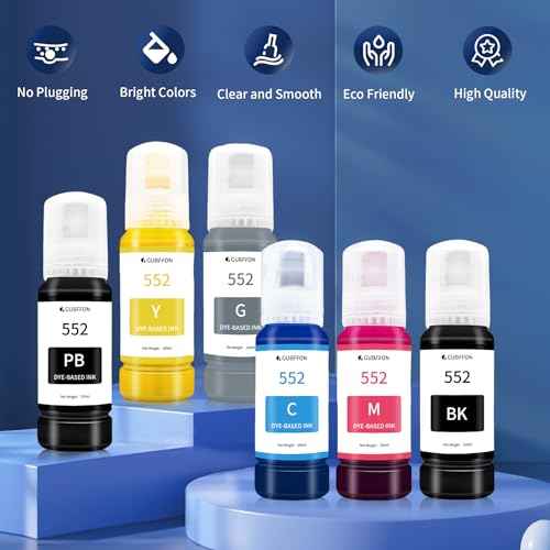 552 Ink 600ml Refill Ink Bottle Replacement for EcoTank Photo ET-8550 ET-8500 Printer High Capacity 6-Pack (Not Sublimation Ink)