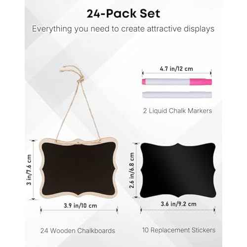 Uniclife 24 Pack Mini Chalkboard Signs for Food, Small Chalkboard Signs with Strings Chalk Markers & Replacement Stickers, Hanging Chalkboards Sign Reusable Wooden Food Labels for Party Buffet Wedding