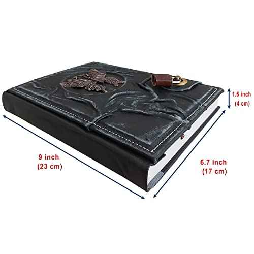 Fairy Butterfly Figured Locked Genuine Leather Notebook Diary, Handmade Journal With Lock, Secured Lockable Real Padlock, 9x6.7 Inches, College Poetry Sketch Book, Birthday, Anniversaries.