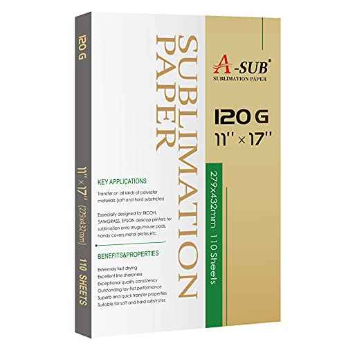 A-SUB Sublimation Paper 11x17 Inch 120GSM, 110 Sheets - Compatible with Inkjet Printers & Sublimation Inks, High Transfer Efficiency for T-Shirts, Mugs, Crafts