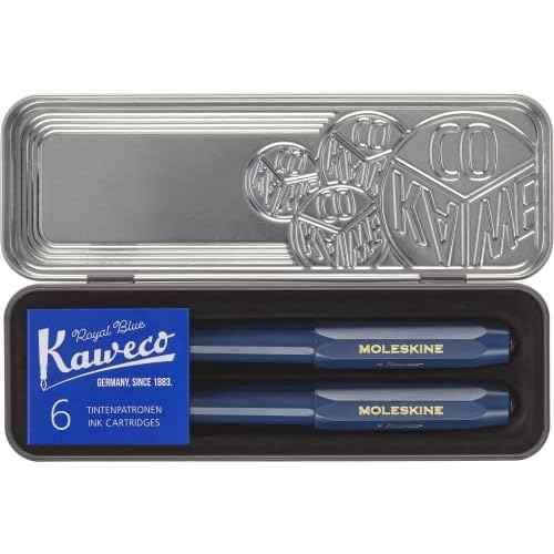Moleskine x Kaweco, Fountain Pen and Ballpen Set, Medium Nib/1.0mm Point, Blue with Blue Ink