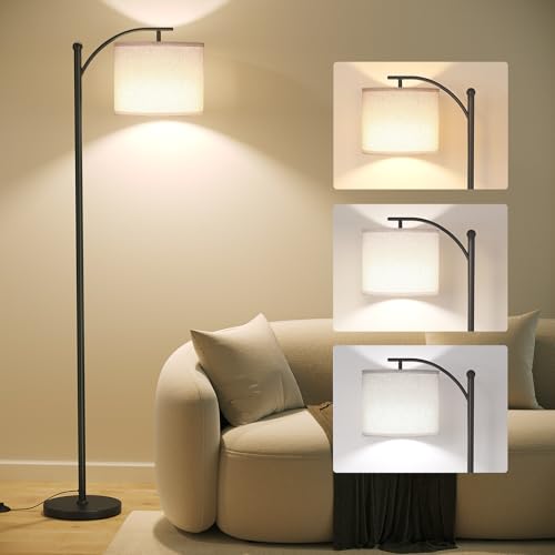 SUNMORY Black Arc Floor Lamp with 3 Color Temperature Bulbs - Modern Reading & Living Room Light