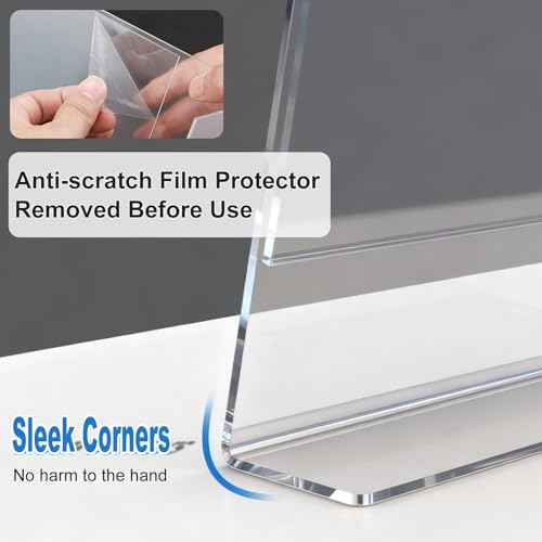 15 Pack Acrylic Sign Holder 8.5 x 11, L-Shape Clear Plastic Display Stand for Tabletop, Acrylic Stands for Flyers, Table Paper Holder, Vertical Sign Holder 8.5x11 for Restaurants, Office and School(Slant 15 Pack 8.5x11)