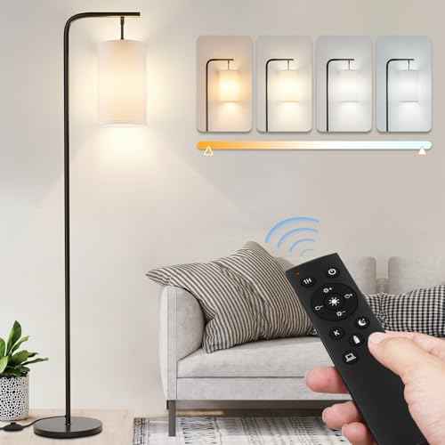 Floor Lamp for Living Room, 9W LED Bulb, Remote Custom Color Temperature & Brightness, Tall Standing Lamps for Bedroom Office Kid Room, Black