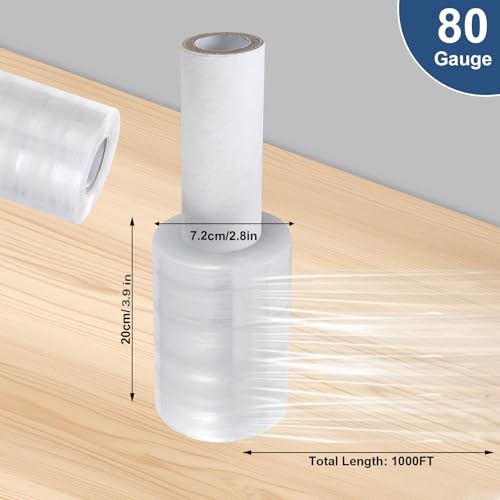6 Pack Heavy Duty Stretch Wrap Film with Handle - 4 inch x 1000ft Industrial Shrink Wrap for Moving & Packing