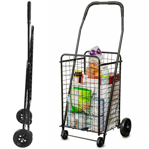 DMI Foldable Utility Cart with Wheels - Compact Grocery, Laundry & Stair Climber Trolley, Black - Current
