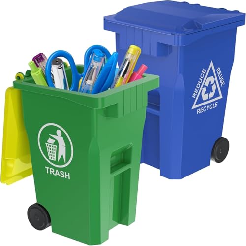 Wiosi Mini Trash Can and Pen Holder with Recycling Bin - Blue-Green, 5"