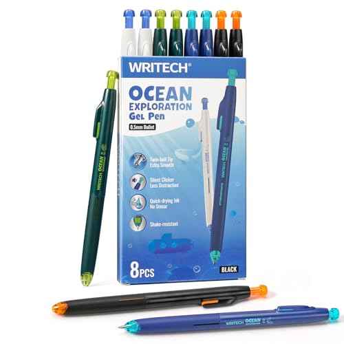 WRITECH Retractable Gel Ink Pens: 8ct Black Ink 0.5mm Fine Point Tip Click Pen for Smooth Writing Journaling Note Taking Sketching No Smudge & Smear