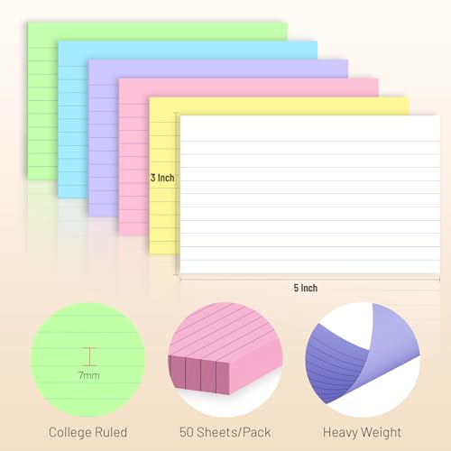 Nichela 3x5 Inch Multi-Color 300 Count Ruled Index Cards for Study Office and Home
