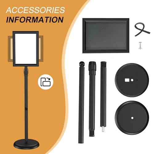 Sign Stand Holder 8.5x11 Inches, Stand Up Sign Holder 8.5 x 11 with Rotated Frame, Height Adjustable Sign Stand and Snap-Open Frame