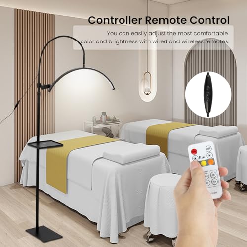 Lash Light for Eyelash Tech,LED Half Moon Floor Lamp for Esthetician, Tattoo Artists,Nail Tech, Skincare Adjustable Brightness and Height Esthetician Light with Phone Holder and Tool Tray