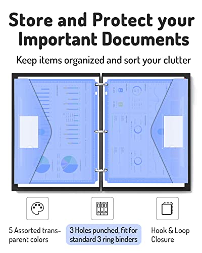 Forvencer Binder Pocket 10 Pack Heavyweight Plastic File Folders with Label Holder
