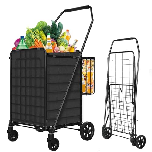 Heavy-Duty Folding Shopping Cart with Waterproof Liner & 360¡Æ Swivel Wheels | Collapsible Grocery Cart for Easy Transport, Ideal for Laundry, Shopping, and Travel ? 132 LBS Capacity