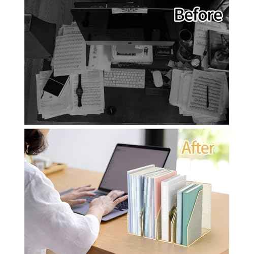 AUPSEN File Organizer for Desk, 4-Pack Magazine Binder Holder Desk File Organizer, Mesh File Folder Organizer for Home Office Organization (Gold)