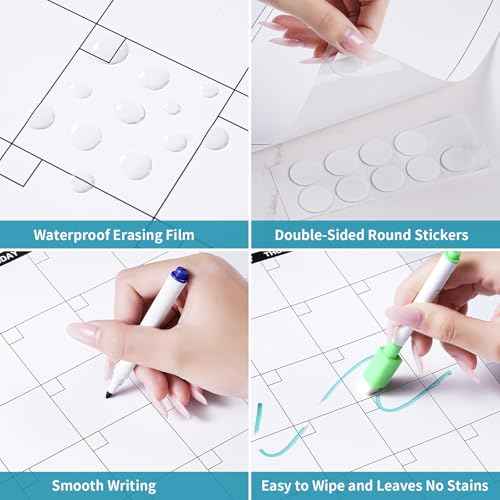 Large Dry Erase Calendar for Wall ? Yearly Wall Calendar Dry Erase, 58" x 37", 12-Month Undated Blank Calendar Planner, Reusable Laminated with 15 Round Stickers, Perfect Large Wall Calendar for Office, Home and Classroom