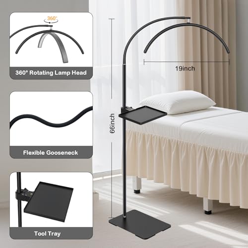 19-inch Half Moon Lash Lamp for Eyelash Extensions - Pro LED Light for Eyetech,Tattoo Artists,Estheticians,Adjustable Gooseneck, Dimmable Cool/Warm Lighting & Brightness (Black-Tool Tray)