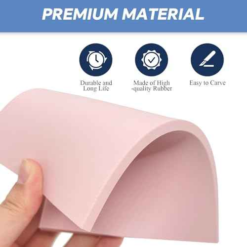 5 Pack 4"x6" Pale Pink Rubber Stamp Carving Blocks Pink Rubber Carving Blocks Linoleum Block for Stamp Maker Printmaking Supplies