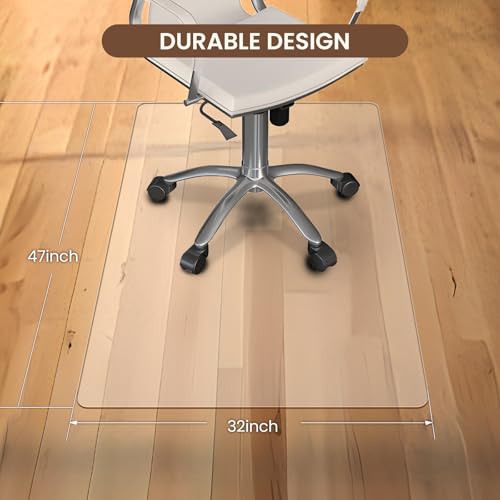 Office Chair Mat 47x32 1/7" Thick Heavy Duty – Flat Shipping, Clear PET Chair Mat for Carpet & Hardwood (1Pack, 47"x32"×1/7")