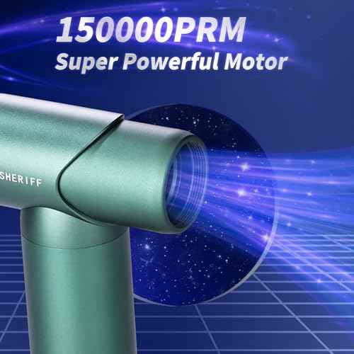 Compressed Air Duster-3 Gear Adjustable 150000RPM Electric Air Duster with LED Light, Rechargeable Cordless Air Blower for Keyboard Electric Devices Cleaning. Replaces Compressed Air Cans (Green)