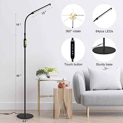 EBEST Led Floor Lamp for Eyelash Extensions Standing Floor Lamps for Office Eyelash lamp Tattoo Light Reading Lamp for Bedroom Makeup Lash Light Extension (Black - RY)