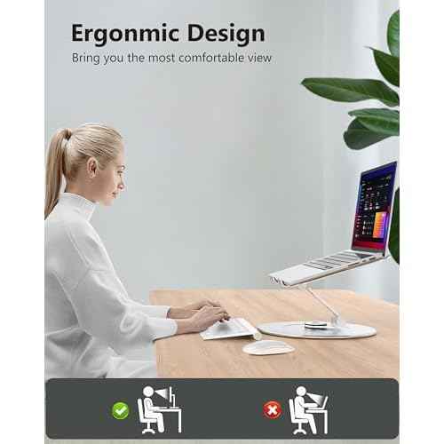Laptop Stand with Phone Holder, Adjustable Laptop Stand with 360 Rotating Base, Aluminum Computer Mount Holder, Ergonomics Laptop Riser for Desk, Fits MacBook, up to 17.3" All Notebooks Silver