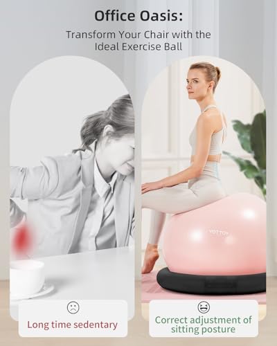 YOTTOY Balance Ball Chair with Base (Black) – Exercise Ball Ring & Yoga Chair for Office