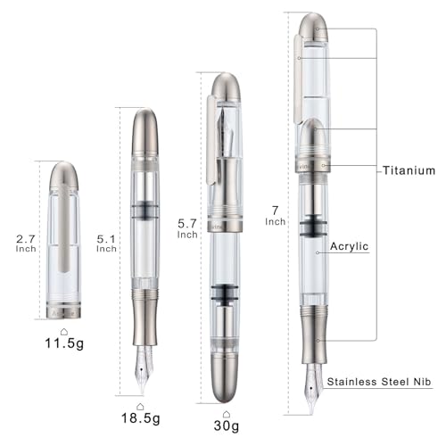 Asvine P36 Titanium Fountain Pen Piston Filling, Stub Nib 1.1mm Calligraphy Art Drawing Clear Demonstrator Acrylic with Case Set